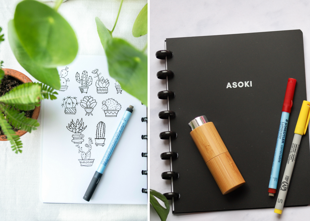Asoki Planer mit Zeichnung, Stiften und Bambussprühflasche